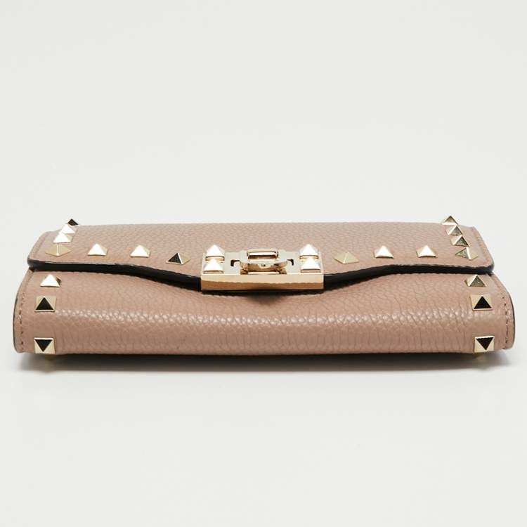 Pre Owned Valentino Dusty Pink Leather Rockstud Wallet on Chain