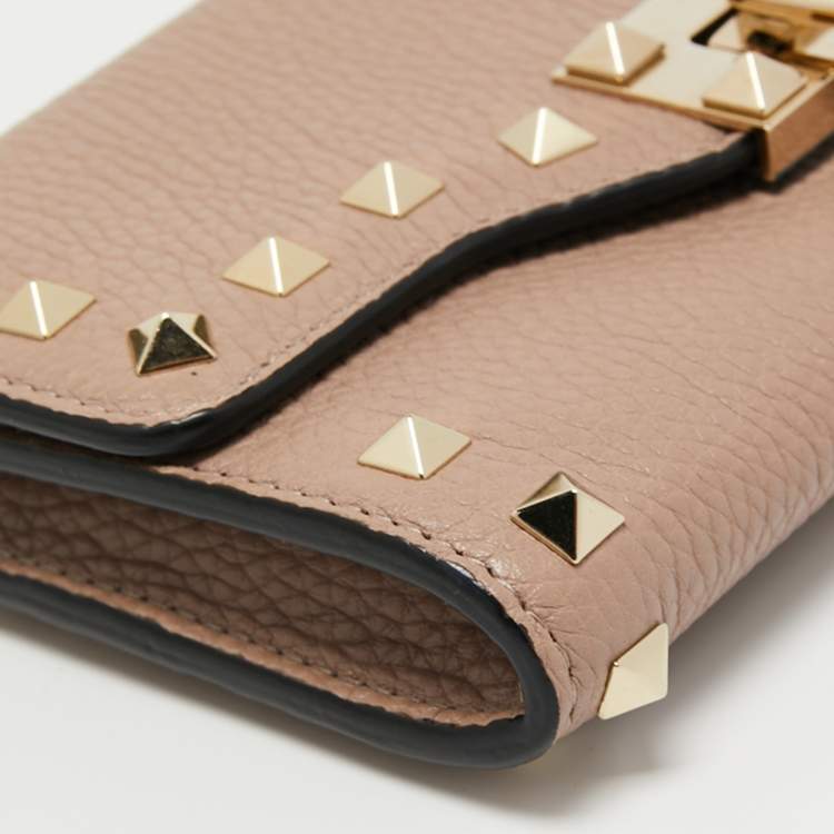 Pre Owned Valentino Dusty Pink Leather Rockstud Wallet on Chain