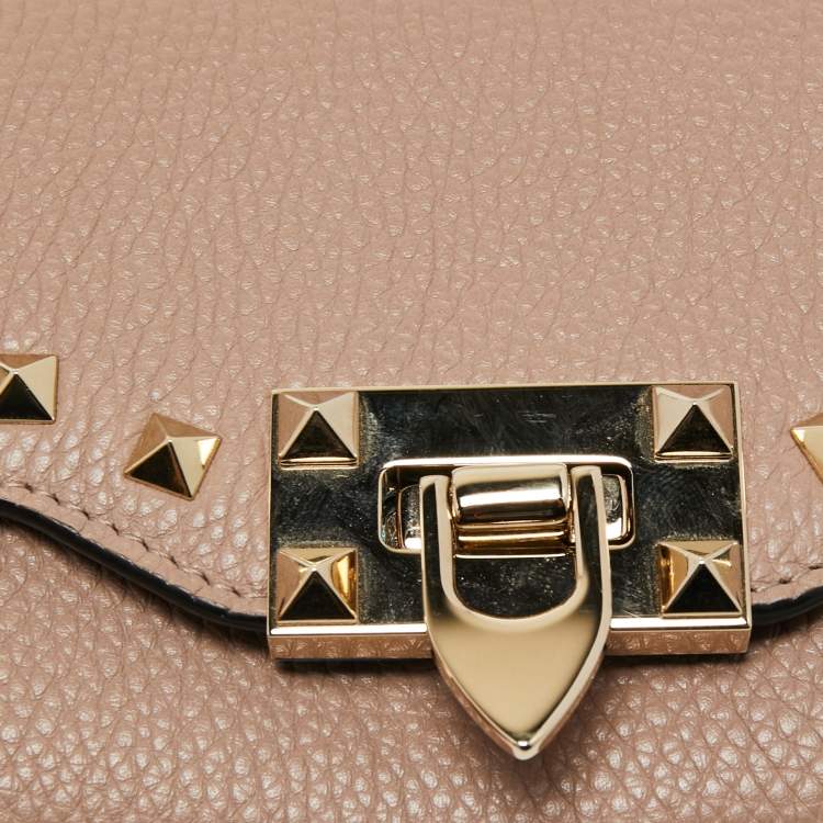Pre Owned Valentino Dusty Pink Leather Rockstud Wallet on Chain