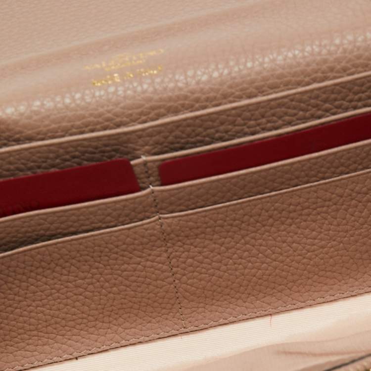 Pre Owned Valentino Dusty Pink Leather Rockstud Wallet on Chain