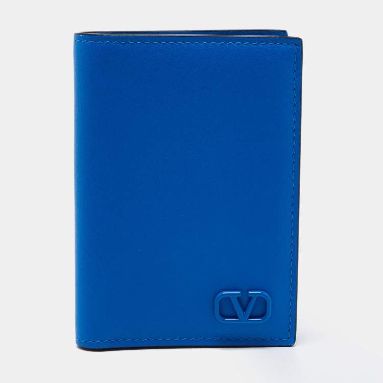Pre Owned Valentino Blue Leather VLogo Card Case