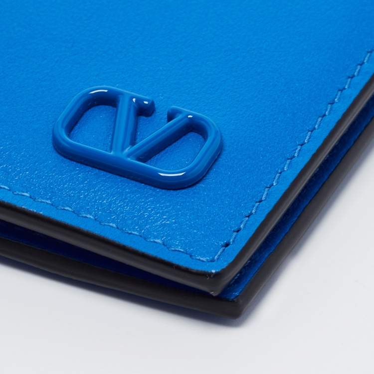 Pre Owned Valentino Blue Leather VLogo Card Case