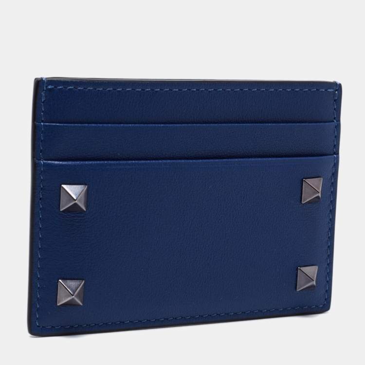 Pre Owned Valentino Blue Leather Rockstud Card Holder