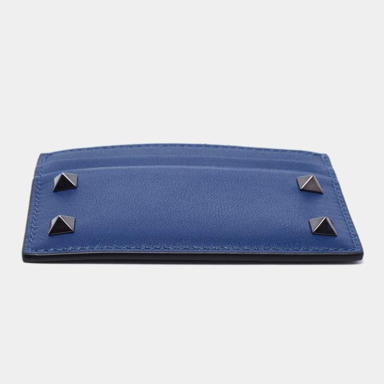 Pre Owned Valentino Blue Leather Rockstud Card Holder