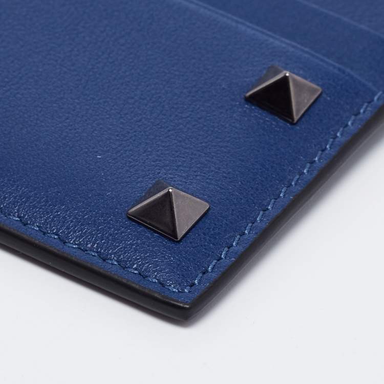 Pre Owned Valentino Blue Leather Rockstud Card Holder