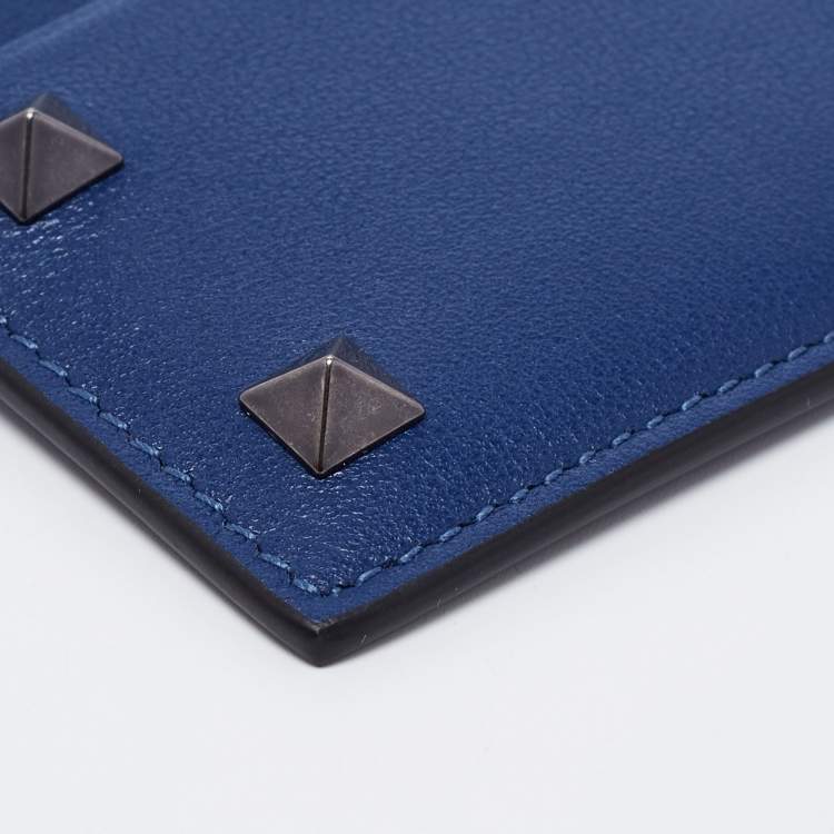 Pre Owned Valentino Blue Leather Rockstud Card Holder