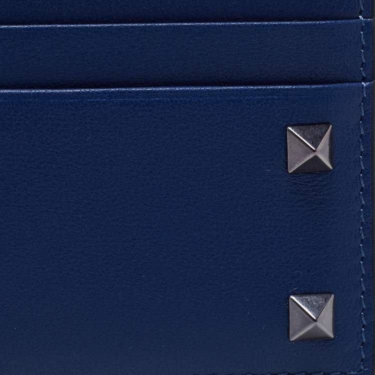 Pre Owned Valentino Blue Leather Rockstud Card Holder