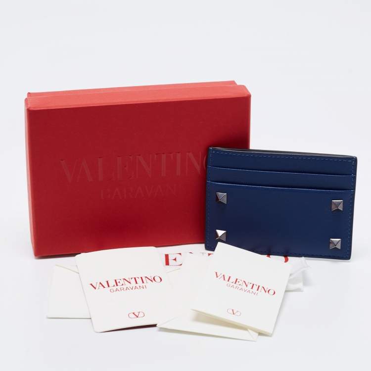 Pre Owned Valentino Blue Leather Rockstud Card Holder