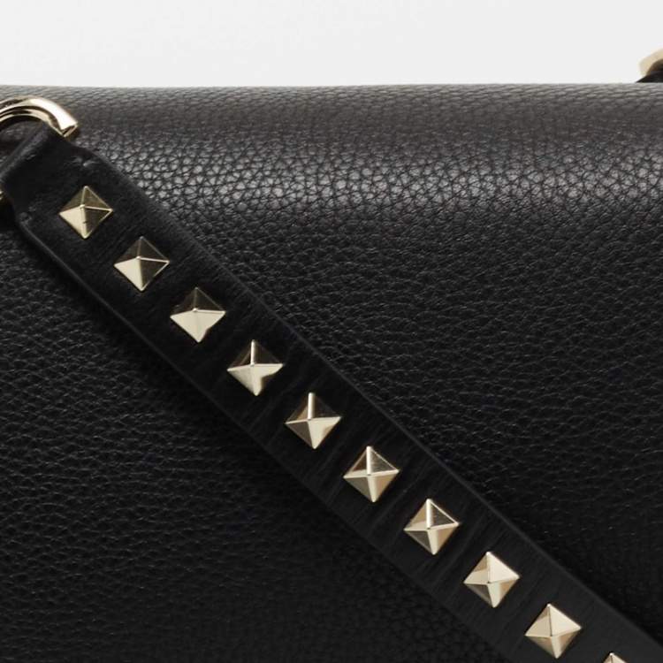 Pre Owned Valentino Black Leather Rockstud Flap Top Handle Bag