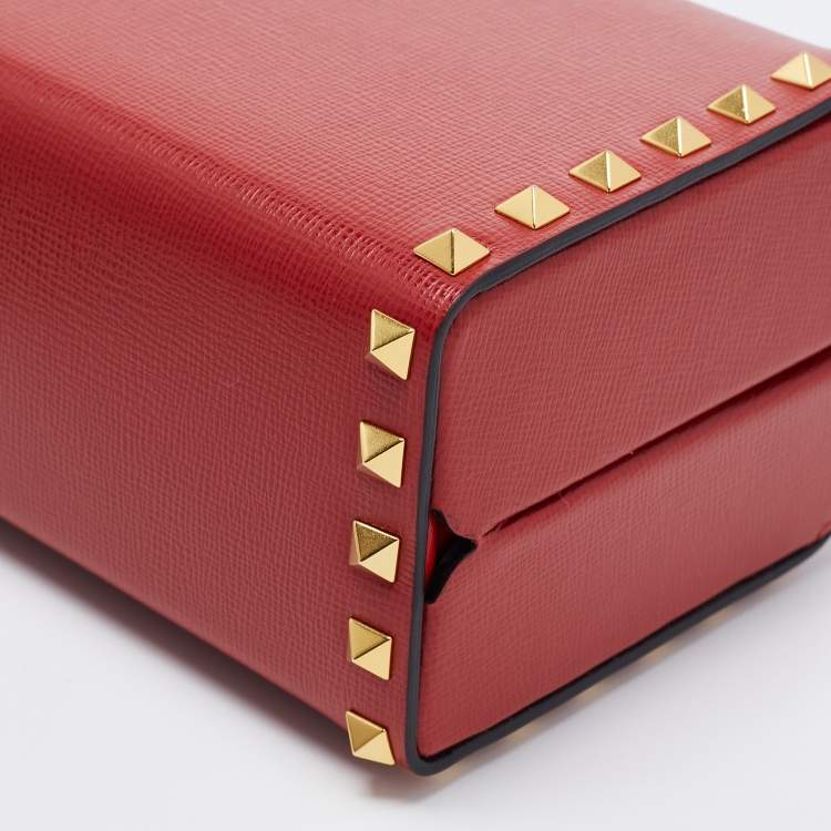 Pre Owned Valentino Red Leather Rockstud Alcove Top Handle Bag