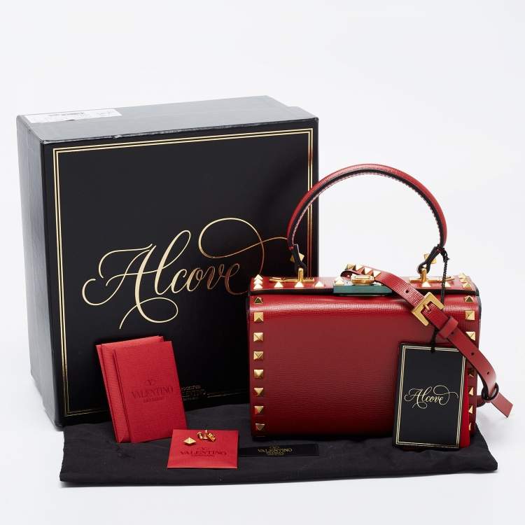 Pre Owned Valentino Red Leather Rockstud Alcove Top Handle Bag