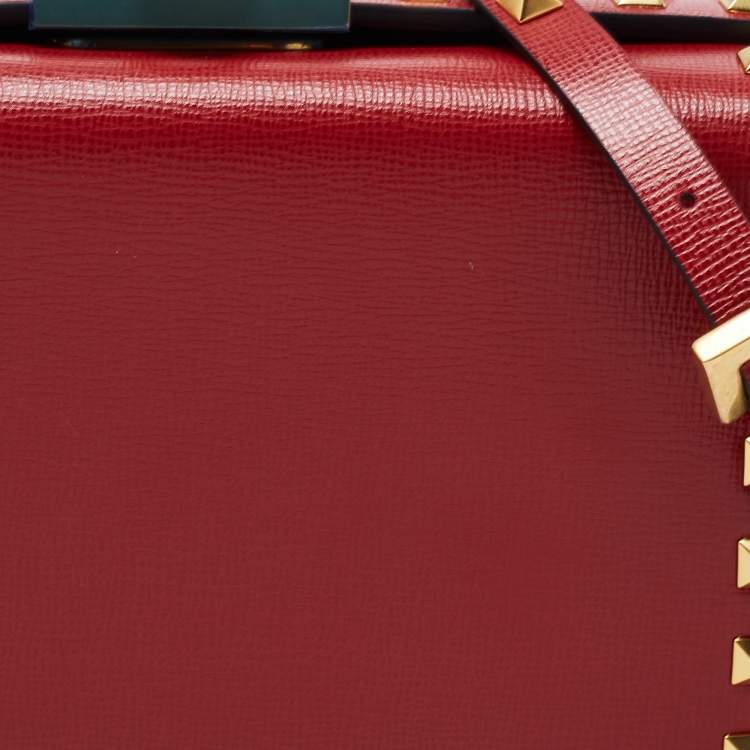 Pre Owned Valentino Red Leather Rockstud Alcove Top Handle Bag