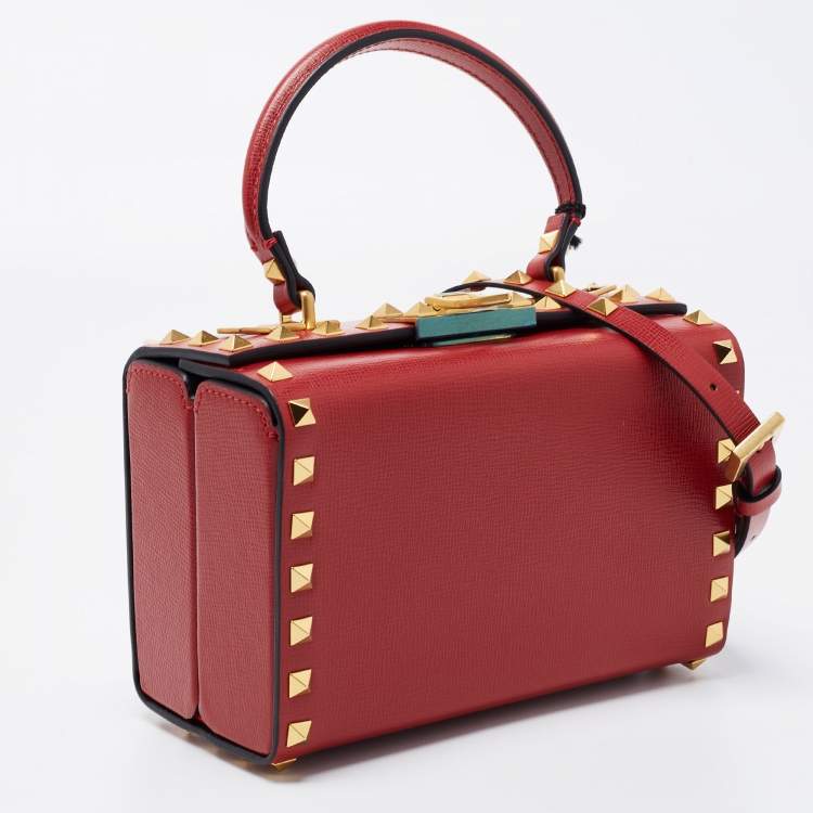 Pre Owned Valentino Red Leather Rockstud Alcove Top Handle Bag