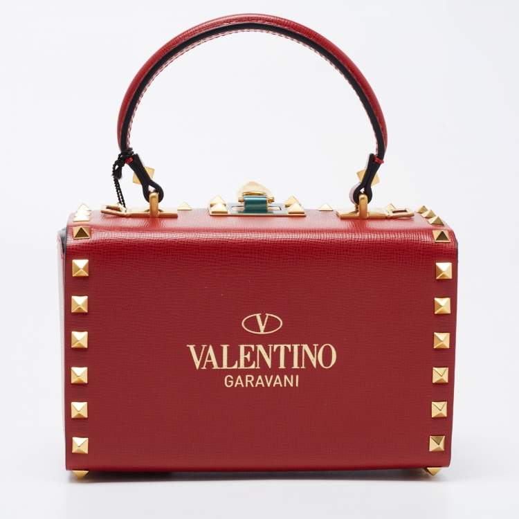 Pre Owned Valentino Red Leather Rockstud Alcove Top Handle Bag