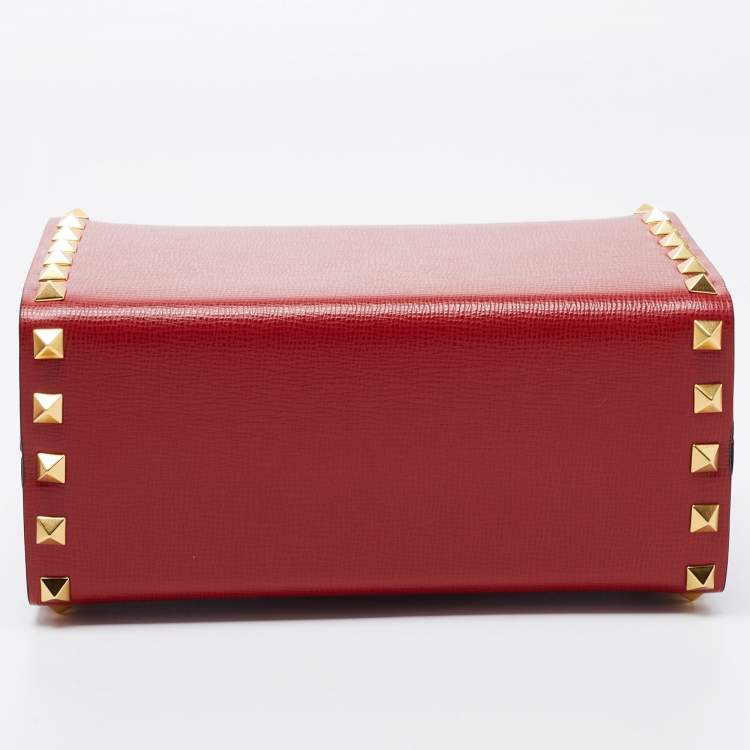 Pre Owned Valentino Red Leather Rockstud Alcove Top Handle Bag