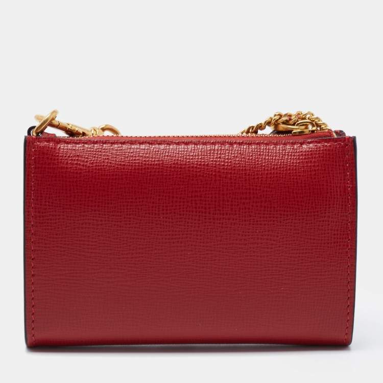 Pre Owned Valentino Red Leather Rockstud Twist Lock Zip Wallet 