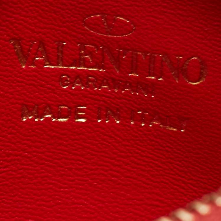 Pre Owned Valentino Red Leather Rockstud Twist Lock Zip Wallet 