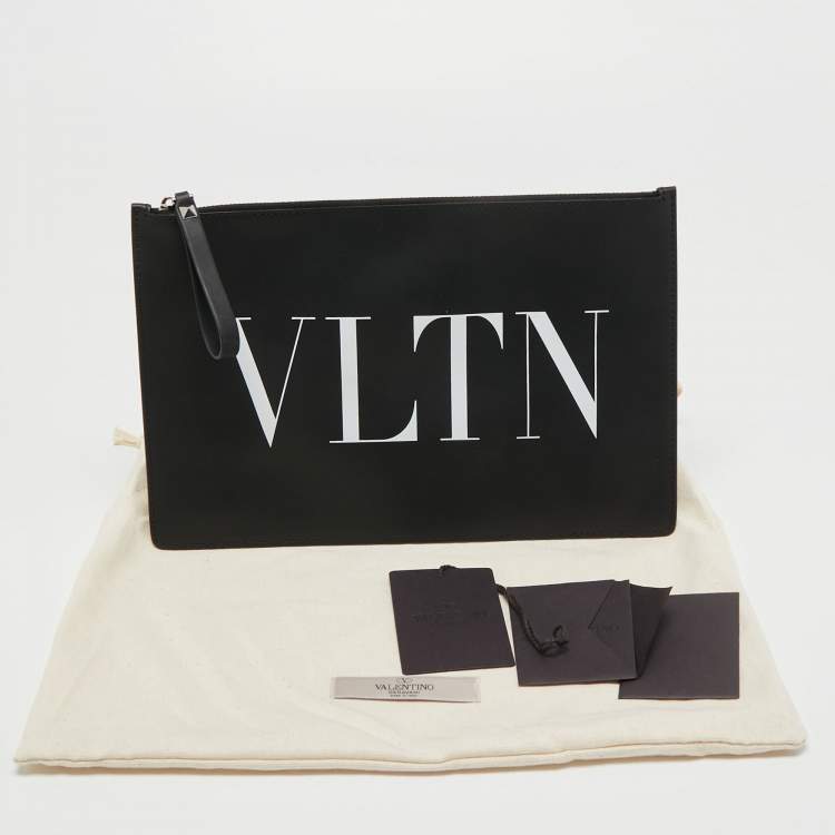 Pre Owned Valentino Black Leather VLTN Clutch