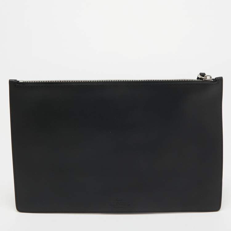 Pre Owned Valentino Black Leather VLTN Clutch