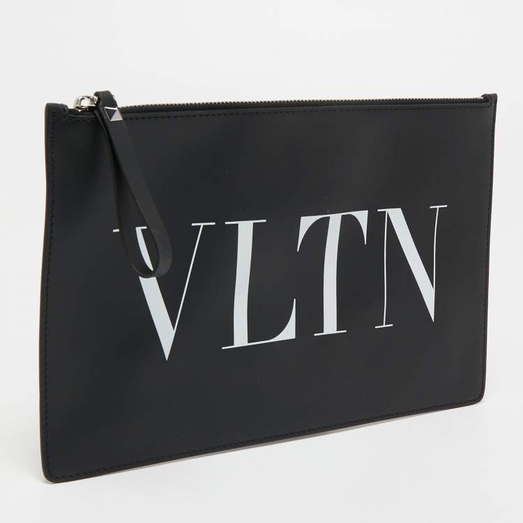 Pre Owned Valentino Black Leather VLTN Clutch