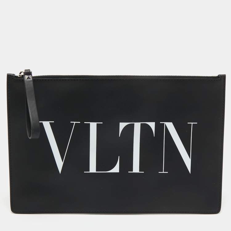 Pre Owned Valentino Black Leather VLTN Clutch