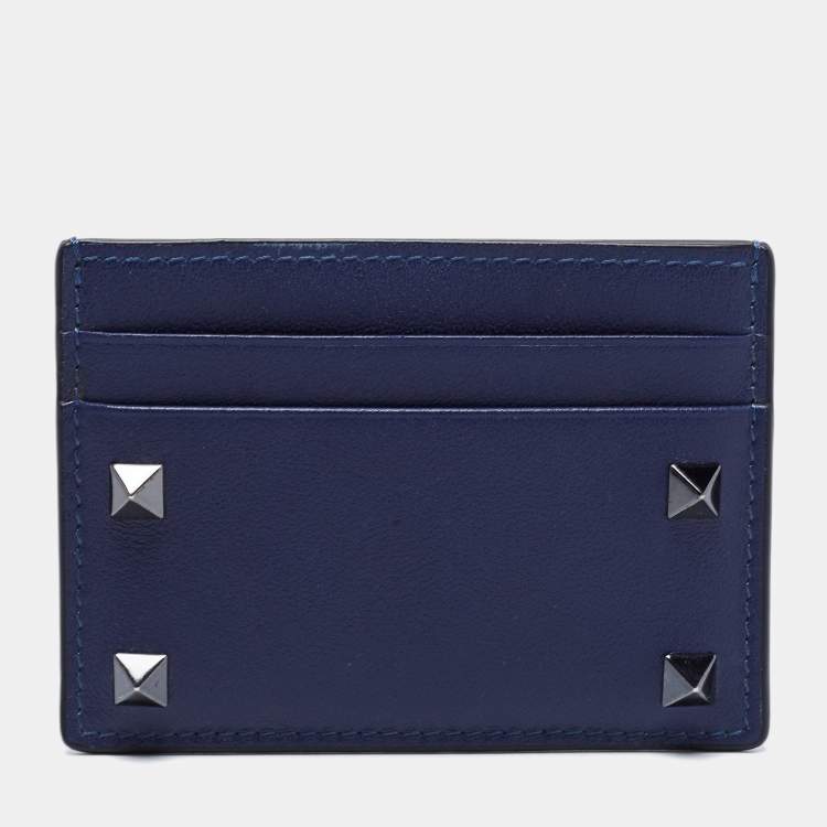 Pre Owned Valentino Blue Leather Rockstud Card Holder
