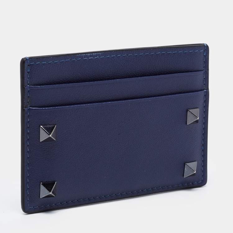 Pre Owned Valentino Blue Leather Rockstud Card Holder