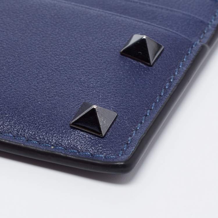 Pre Owned Valentino Blue Leather Rockstud Card Holder