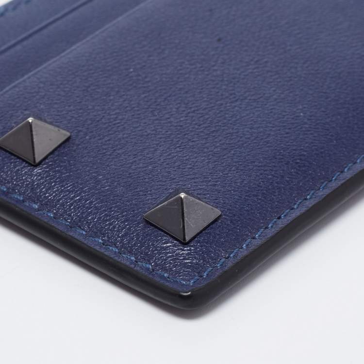 Pre Owned Valentino Blue Leather Rockstud Card Holder