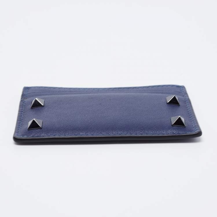 Pre Owned Valentino Blue Leather Rockstud Card Holder