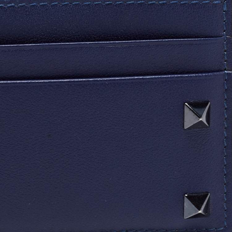 Pre Owned Valentino Blue Leather Rockstud Card Holder