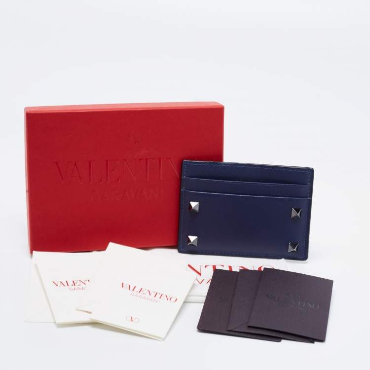 Pre Owned Valentino Blue Leather Rockstud Card Holder
