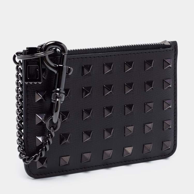 Pre Owned Valentino Black Leather Rockstud Zip Coin Purse