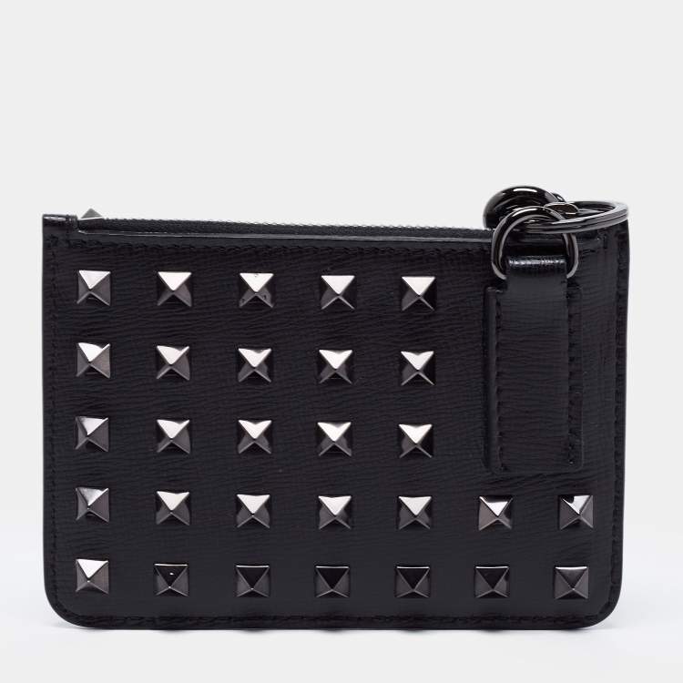 Pre Owned Valentino Black Leather Rockstud Zip Coin Purse