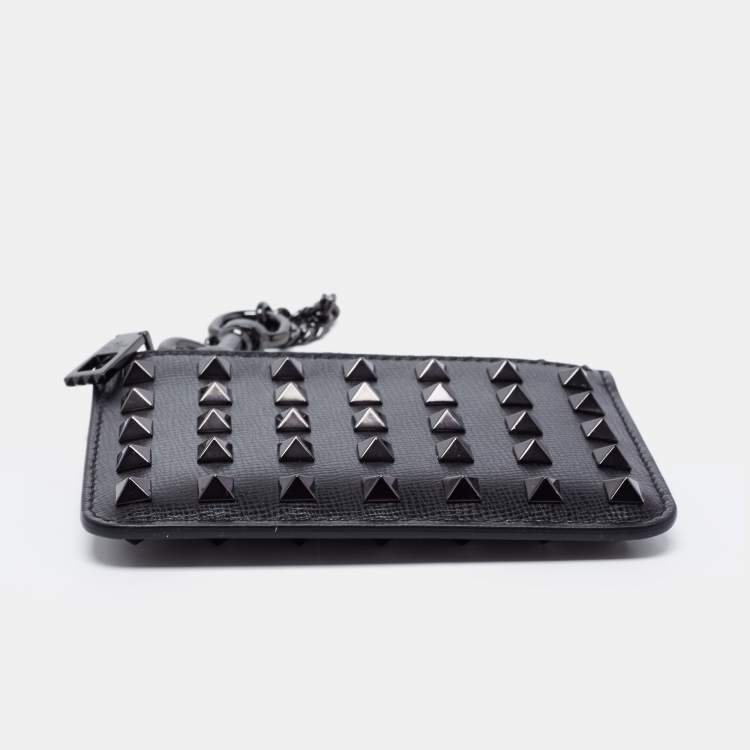 Pre Owned Valentino Black Leather Rockstud Zip Coin Purse