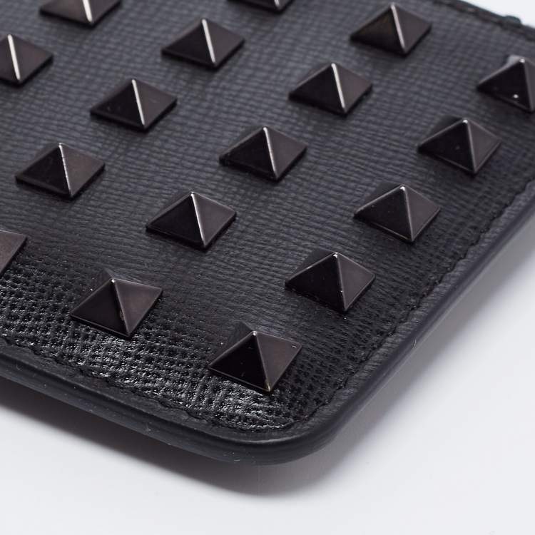 Pre Owned Valentino Black Leather Rockstud Zip Coin Purse