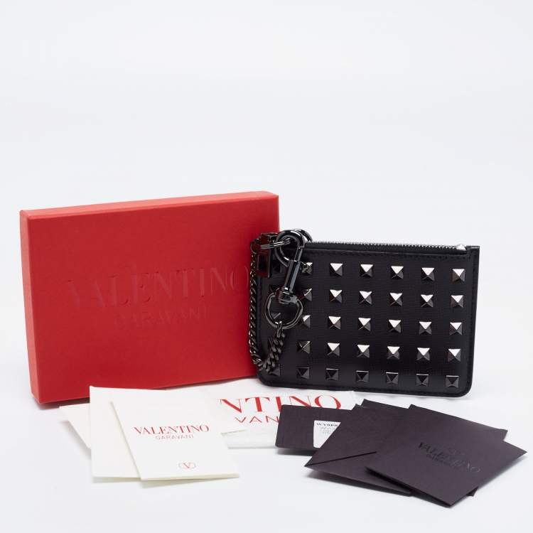 Pre Owned Valentino Black Leather Rockstud Zip Coin Purse