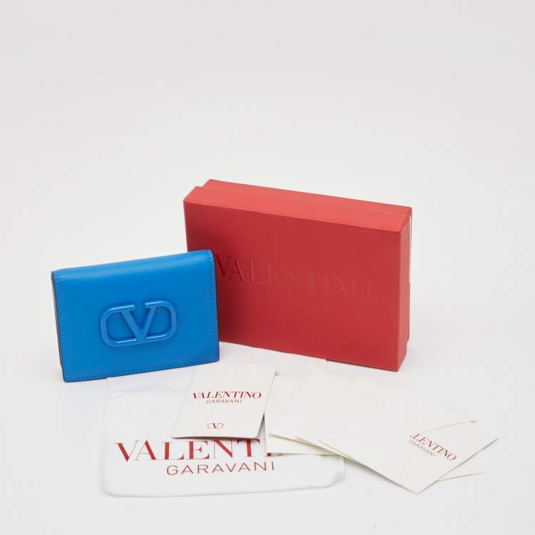 Pre Owned Valentino Blue Leather VLogo Card Case