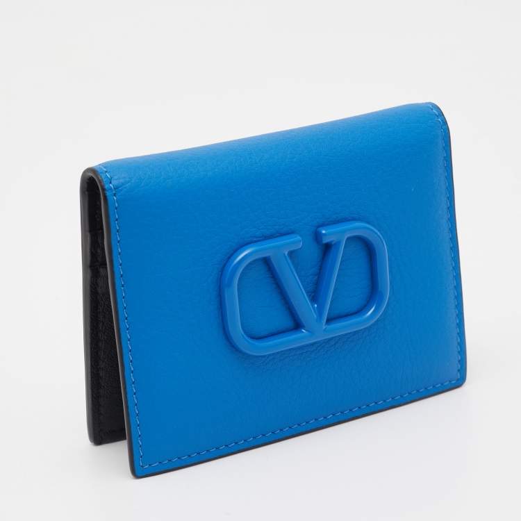 Pre Owned Valentino Blue Leather VLogo Card Case