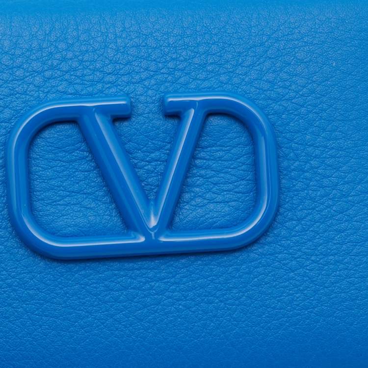 Pre Owned Valentino Blue Leather VLogo Card Case