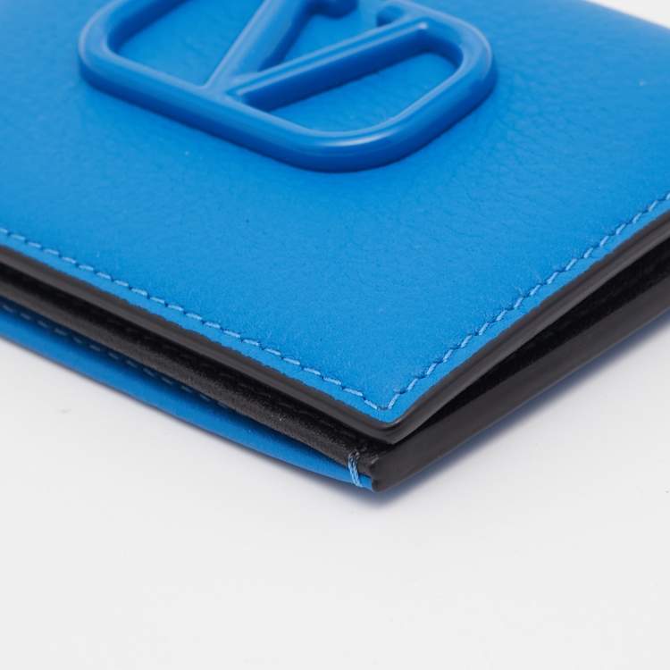 Pre Owned Valentino Blue Leather VLogo Card Case