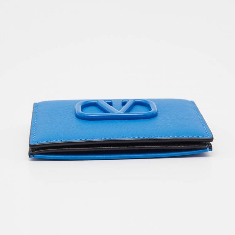 Pre Owned Valentino Blue Leather VLogo Card Case