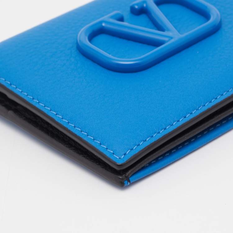 Pre Owned Valentino Blue Leather VLogo Card Case