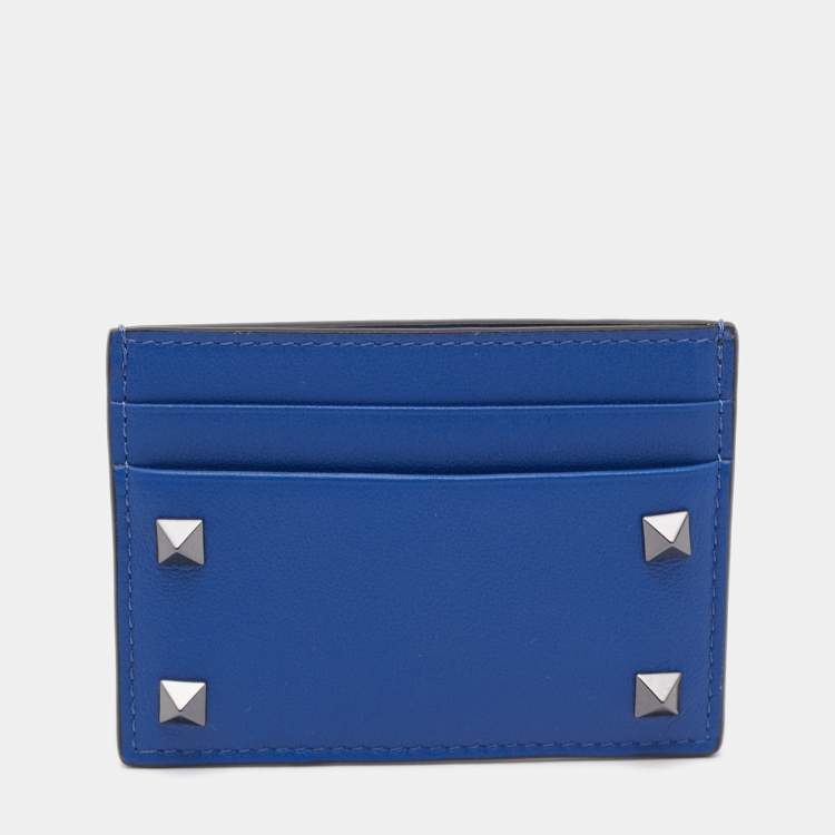 Pre Owned Valentino Blue Leather Rockstud Card Holder