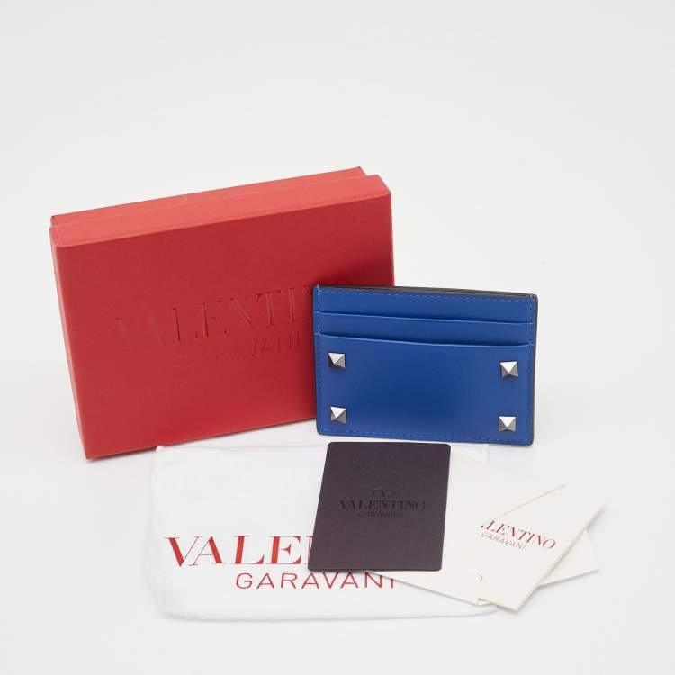 Pre Owned Valentino Blue Leather Rockstud Card Holder