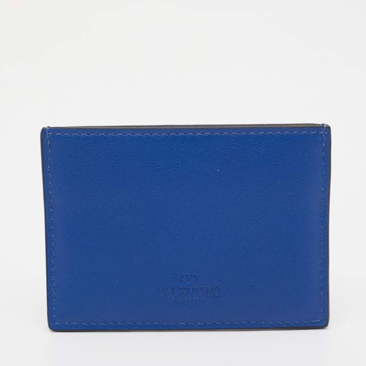 Pre Owned Valentino Blue Leather Rockstud Card Holder