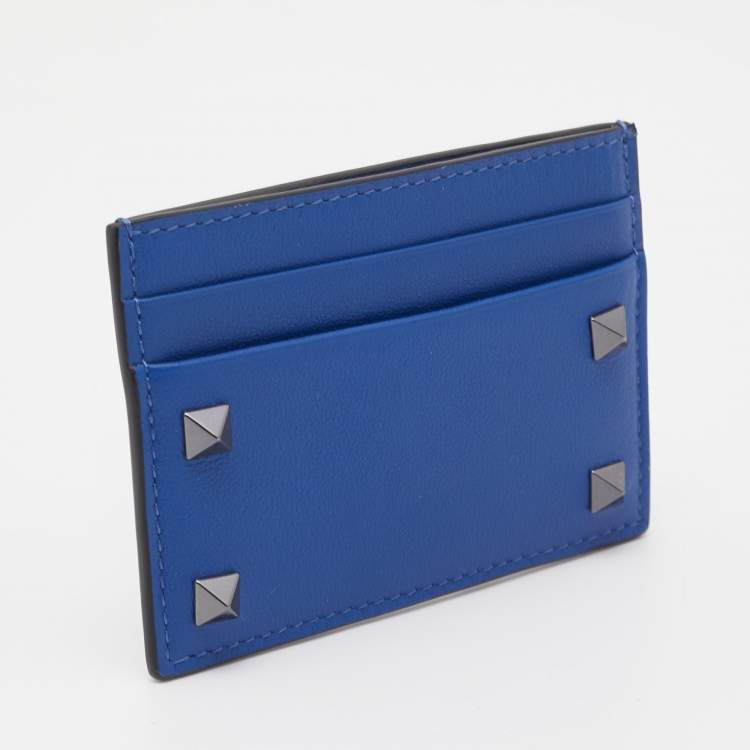 Pre Owned Valentino Blue Leather Rockstud Card Holder
