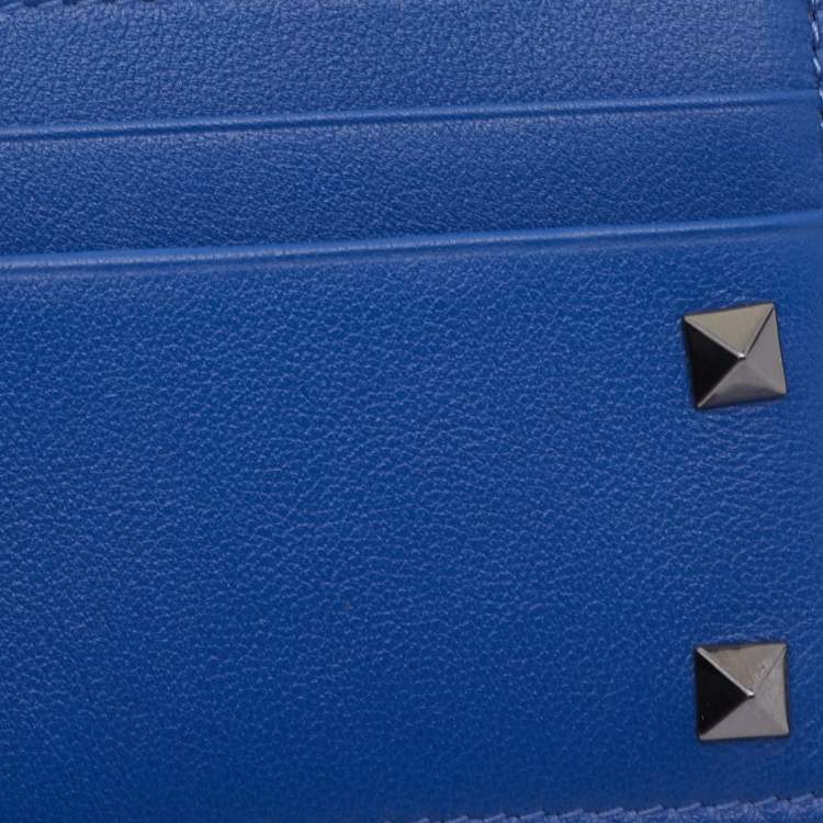 Pre Owned Valentino Blue Leather Rockstud Card Holder