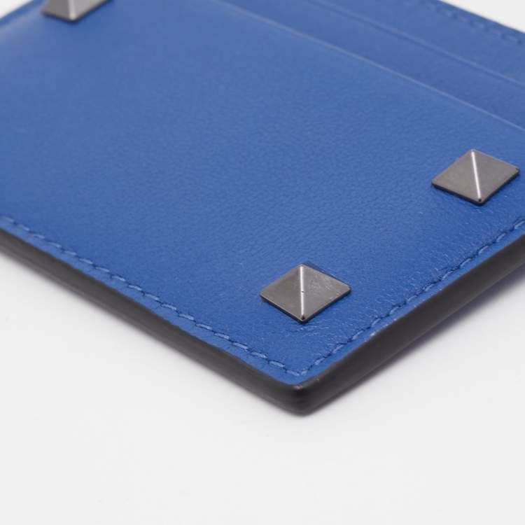 Pre Owned Valentino Blue Leather Rockstud Card Holder