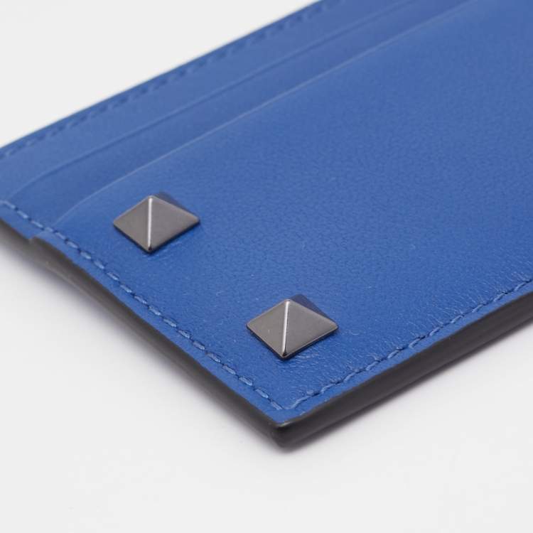 Pre Owned Valentino Blue Leather Rockstud Card Holder